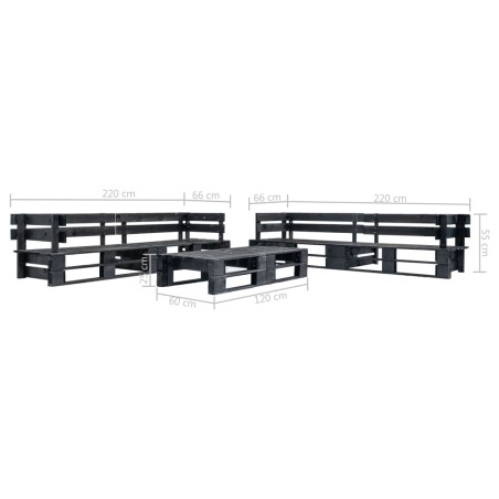 Canapés de jardin palette 6 pcs noir bois