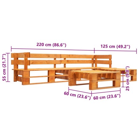 Canapés de jardin palette 4 pcs Bois Marron miel