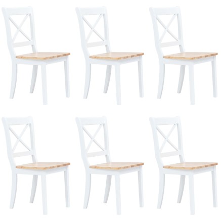 Chaises à manger lot de 6 blanc et bois clair bois hévéa massif