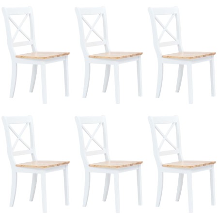 Chaises à manger lot de 6 blanc et bois clair bois hévéa massif