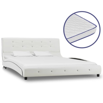 Lit avec matelas à mémoire de forme Blanc Similicuir 140x200 cm