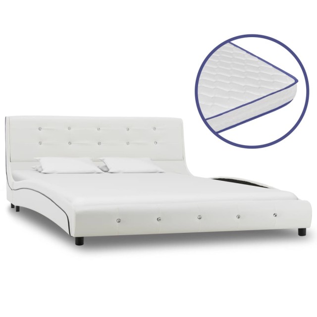 Lit avec matelas à mémoire de forme Blanc Similicuir 140x200 cm