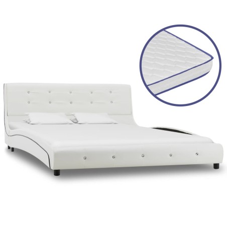Lit avec matelas à mémoire de forme Blanc Similicuir 140x200 cm