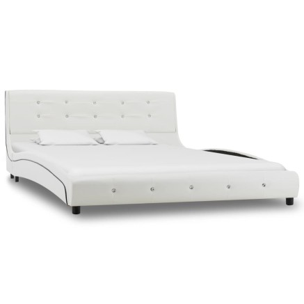 Lit avec matelas à mémoire de forme Blanc Similicuir 140x200 cm 2