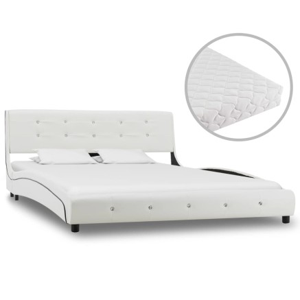 Lit avec matelas Blanc Similicuir 140x200 cm