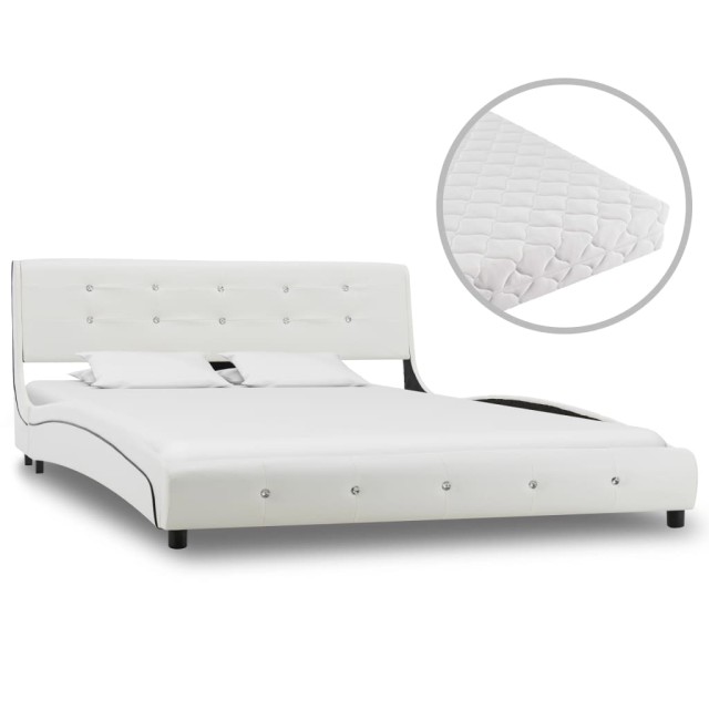 Lit avec matelas Blanc Similicuir 140x200 cm