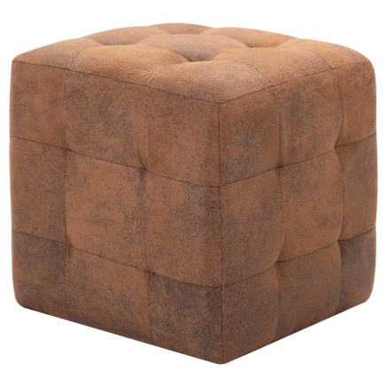 2 pcs Poufs Marron 30 x 30 x 30 cm Similicuir daim 2