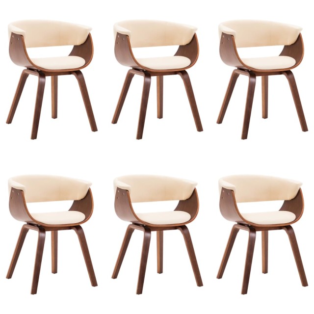 Chaises à manger lot de 6 crème bois courbé et similicuir
