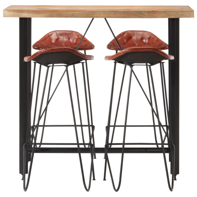 Ensemble de bar 5 pcs Bois solide et cuir véritable