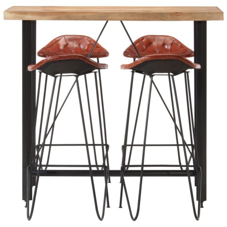 Ensemble de bar 5 pcs Bois solide et cuir véritable