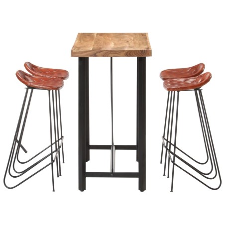 Ensemble de bar 5 pcs Bois solide et cuir véritable