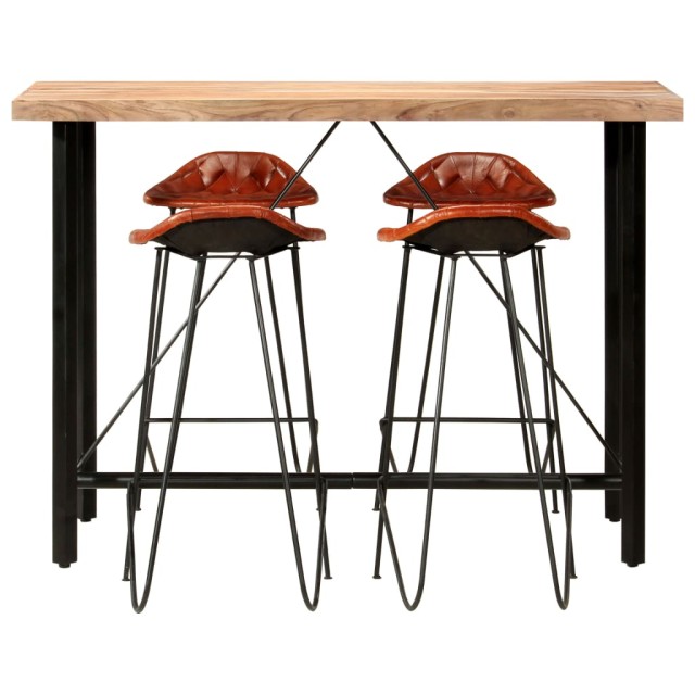 Ensemble de bar 5 pcs Bois solide et cuir véritable