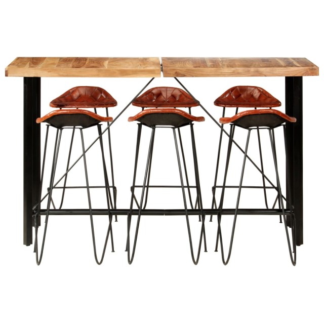 Ensemble de bar 7 pcs Bois solide et cuir véritable