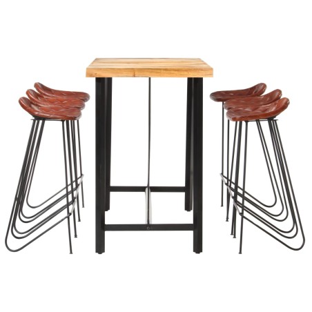 Ensemble de bar 7 pcs Bois solide et cuir véritable