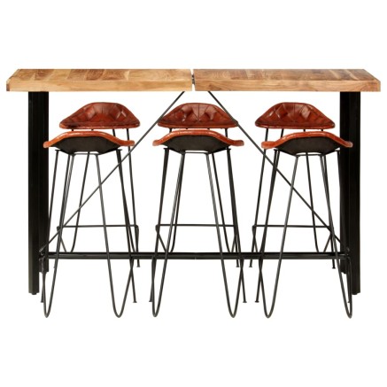 Ensemble de bar 7 pcs Bois d'acacia solide et cuir véritable 2