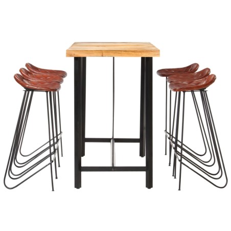 Ensemble de bar 7 pcs Bois d'acacia solide et cuir véritable