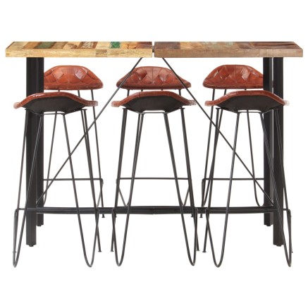 Ensemble de bar 7 pcs Bois de récupération et cuir véritable 2
