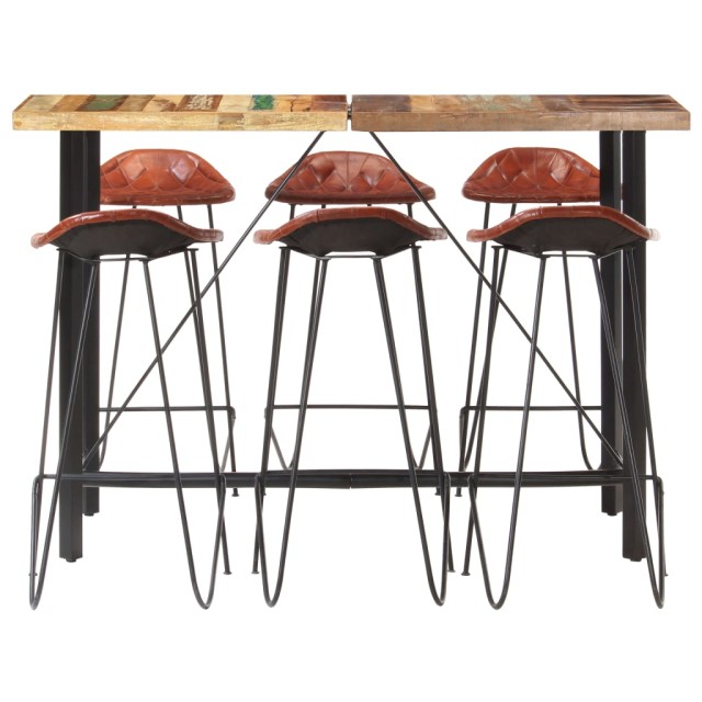 Ensemble de bar 7 pcs Bois de récupération et cuir véritable