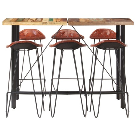 Ensemble de bar 7 pcs Bois de récupération et cuir véritable