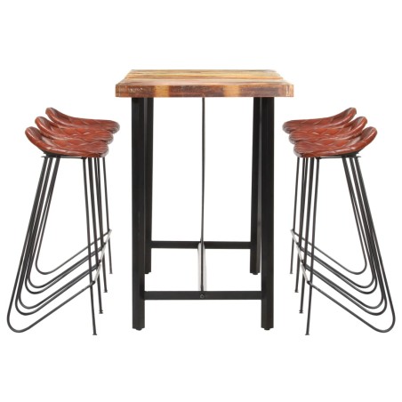 Ensemble de bar 7 pcs Bois de récupération et cuir véritable