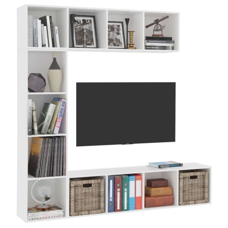 Ensemble de bibliothèque/meuble TV 3 pcs Blanc 180x30x180 cm