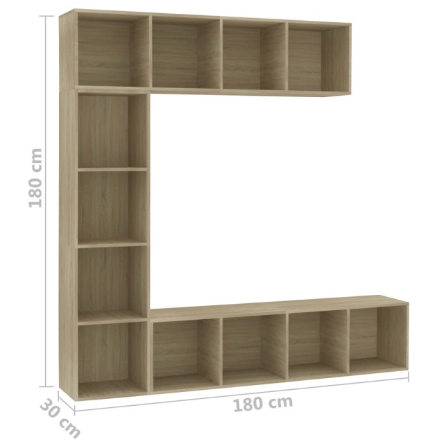 Jeu de bibliothèque/meuble TV 3 pcs Chêne sonoma 180x30x180 cm