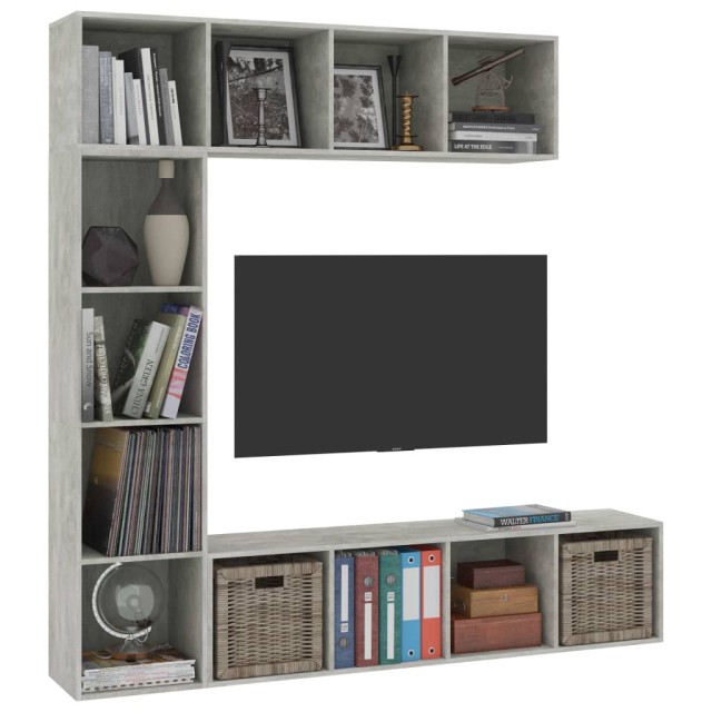 Jeu de bibliothèque/meuble TV 3 pcs Gris béton 180x30x180 cm