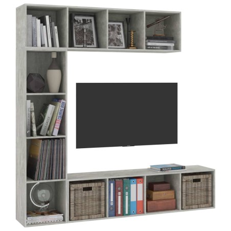 Jeu de bibliothèque/meuble TV 3 pcs Gris béton 180x30x180 cm