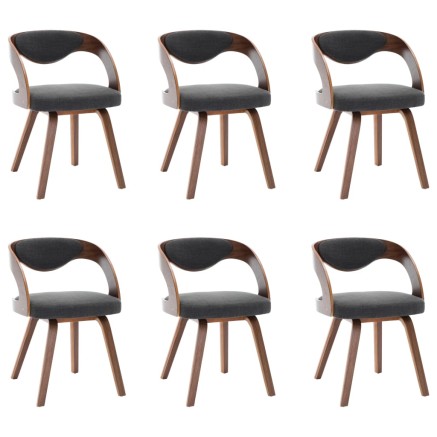 Chaises à manger lot de 6 gris foncé bois courbé et tissu 2