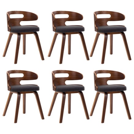 Chaises à manger lot de 6 gris foncé bois courbé et tissu 2