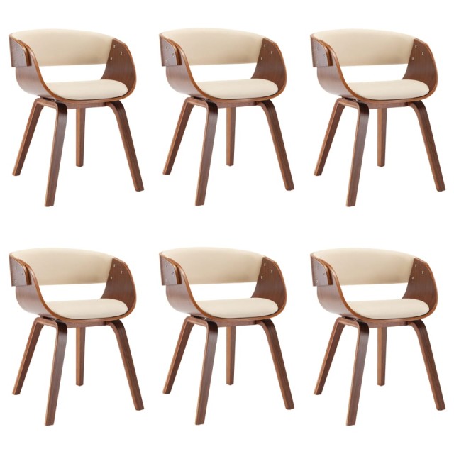 Chaises à manger lot de 6 crème bois courbé et similicuir