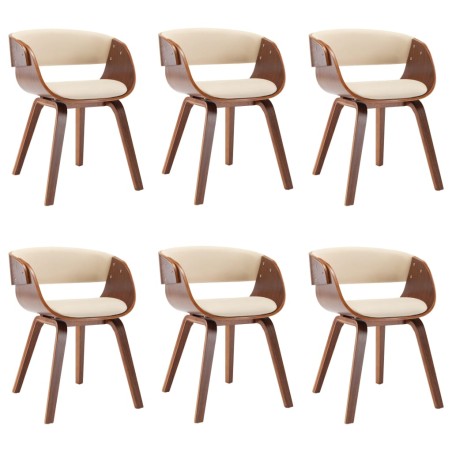 Chaises à manger lot de 6 crème bois courbé et similicuir