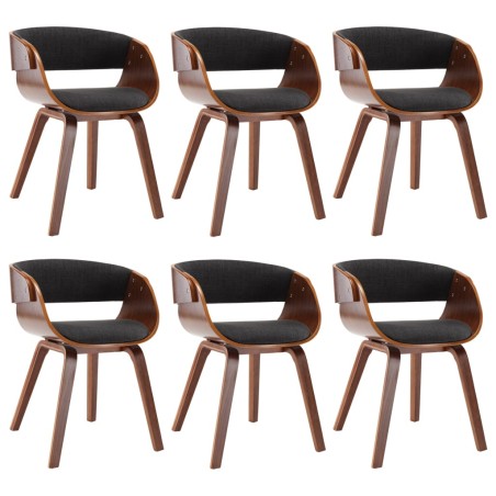 Chaises à manger lot de 6 gris bois courbé et tissu