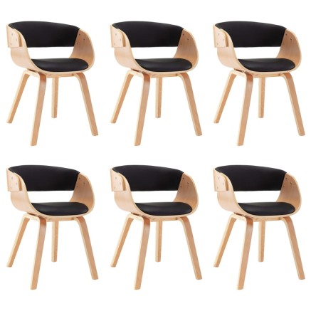 Chaises à manger lot de 6 noir bois courbé et similicuir 2