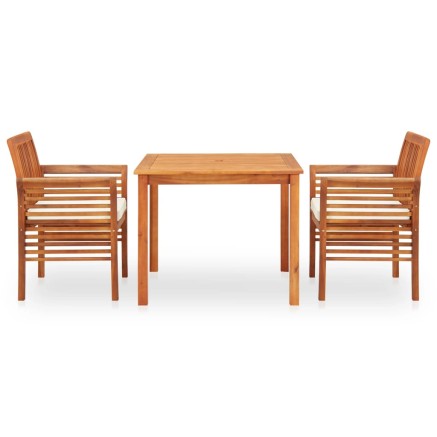 Ensemble à manger d'extérieur 3 pcs et coussins Acacia solide 2