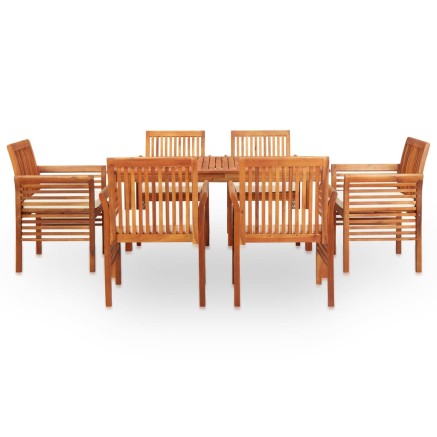 Ensemble à manger d'extérieur 7 pcs et coussins Acacia solide 2