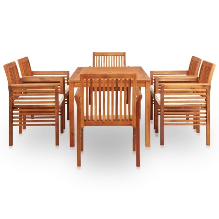 Ensemble à manger d'extérieur 7 pcs et coussins Acacia solide