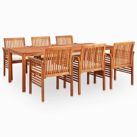 Ensemble à manger d'extérieur 7 pcs et coussins Acacia solide