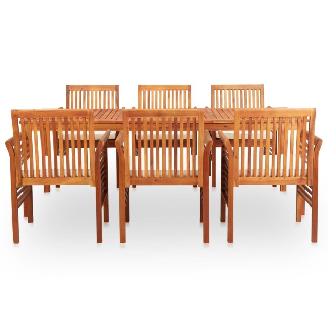 Ensemble à manger d'extérieur 7 pcs et coussins Acacia solide