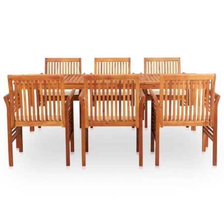 Ensemble à manger d'extérieur 7 pcs et coussins Acacia solide