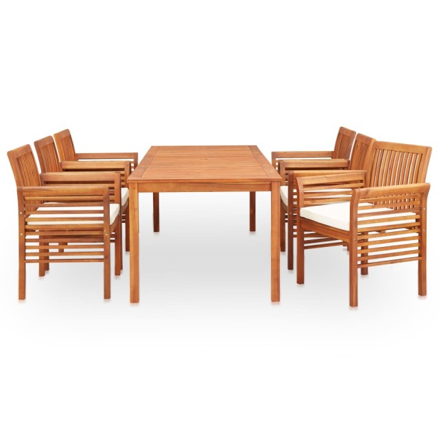 Ensemble à manger d'extérieur 7 pcs et coussins Acacia solide