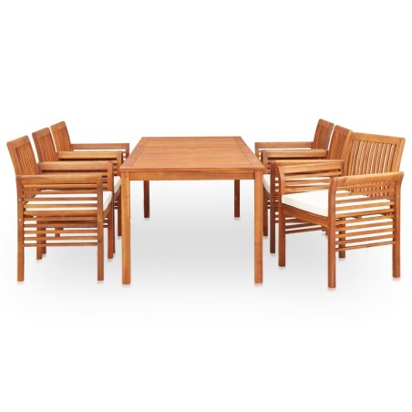 Ensemble à manger d'extérieur 7 pcs et coussins Acacia solide