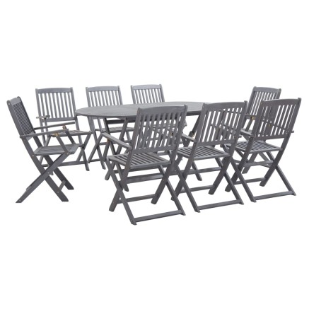 Ensemble à manger de jardin 9 pcs Bois d'acacia massif Gris