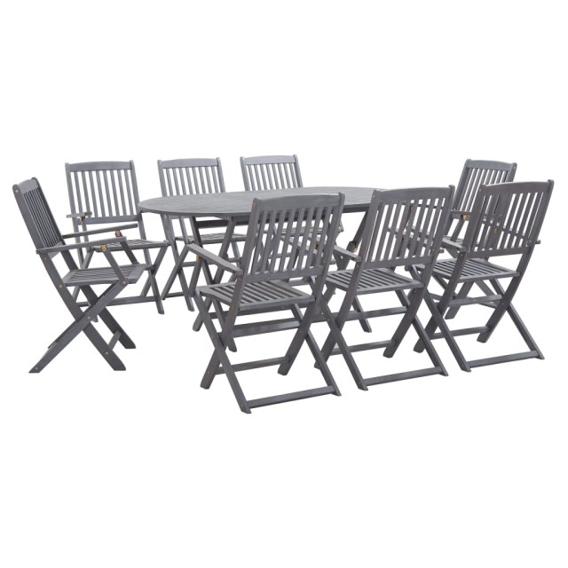 Ensemble à manger de jardin 9 pcs Bois d'acacia massif Gris