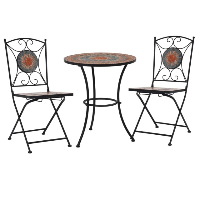 Ensemble de bistro 3 pcs mosaïque Carreau céramique Orange/Gris