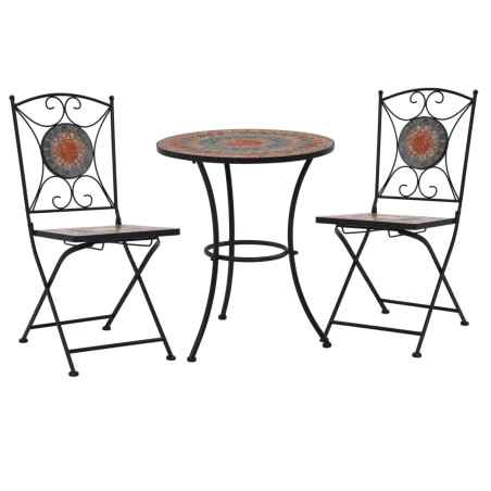 Ensemble de bistro 3 pcs mosaïque Carreau céramique Orange/Gris
