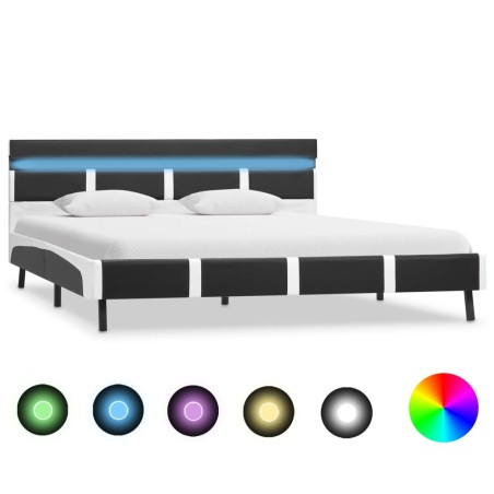 Cadre de lit avec LED sans matelas gris similicuir 140x200 cm