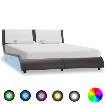 Cadre de lit avec LED sans matelas Gris et blanc 120 x 190 cm