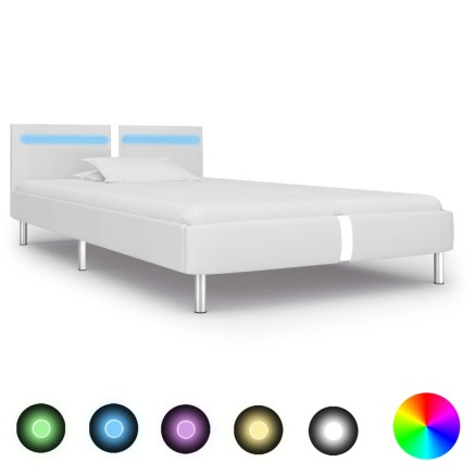 Cadre de lit avec LED sans matelas blanc similicuir 90x200 cm