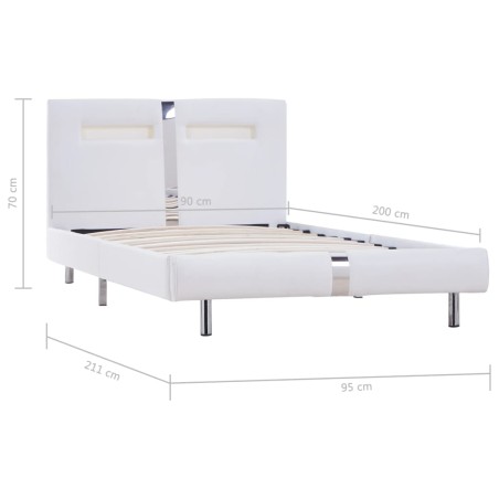 Cadre de lit avec LED sans matelas blanc similicuir 90x200 cm